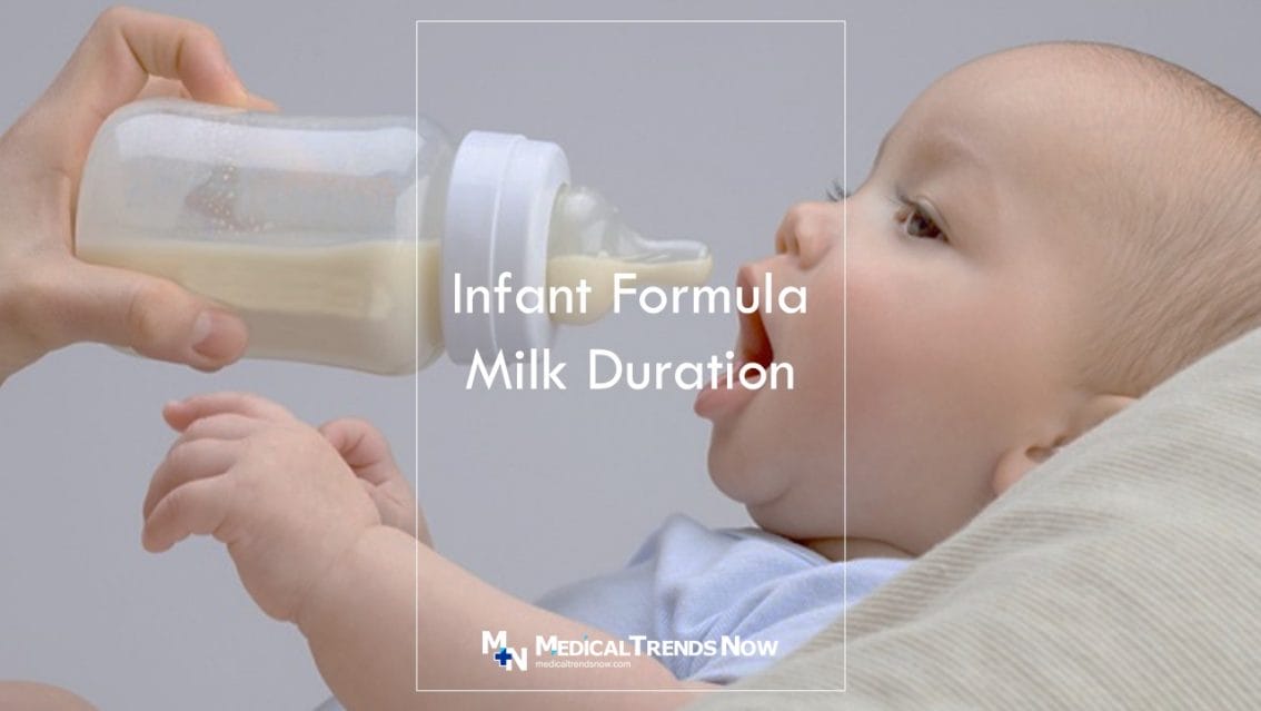A baby feeding with infant formula milk
