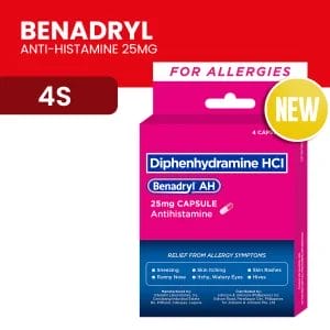 BENADRYL Anti-Histamine 25mg 4s - Watsons Pharmacy