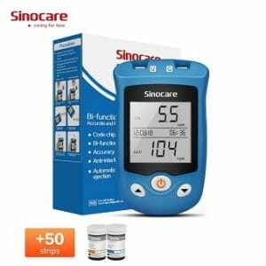 Sinocare UG Blood Glucose & Uric Acid Meter Test Kit for Diabetes, Gout, Pregnant with 50pcs Testing Strips 50pcs Lancets