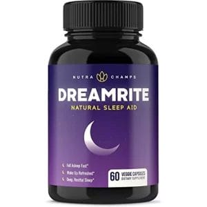 NutraChamps Dreamrite Natural Sleep Aid with Valerian, Chamomile, Magnesium, Melatonin 60 Veggie Capsules